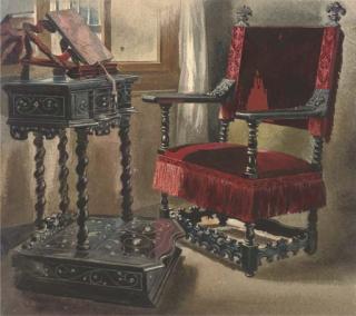 Thomas Hartley Cromek, A.N.W.S. - A chair in Edward Cheney\'s room in the Palazzo Corner Spinelli, Venice
