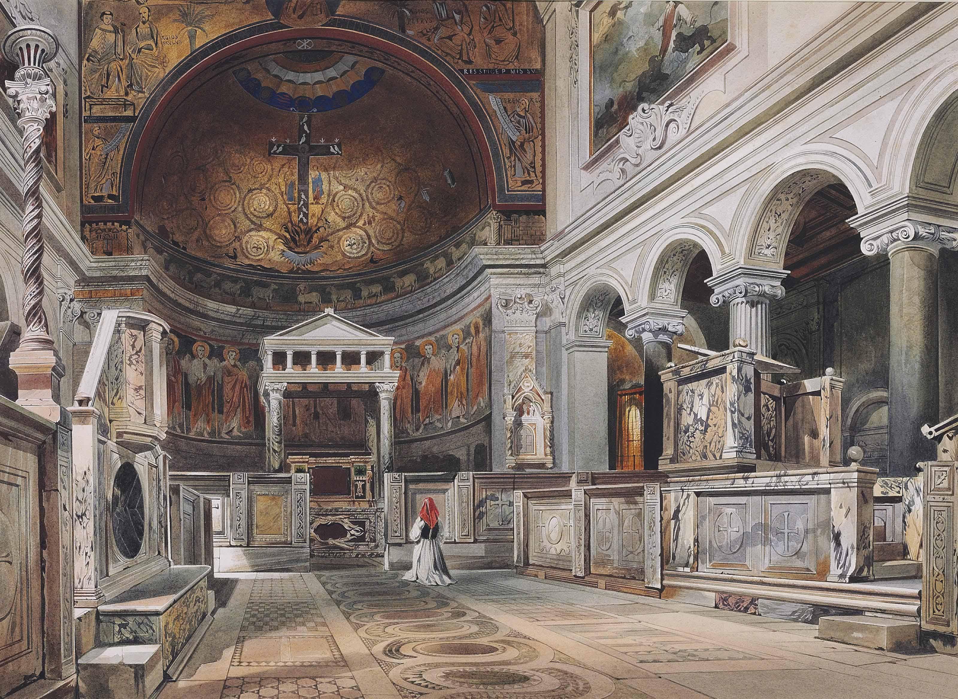 Thomas Hartley Cromek - The interior of the Church of San Clemente, Rome