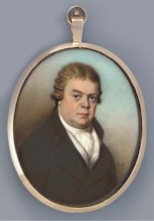 Thomas Hazlehurst - A gentleman, facing right in blue coat, white waistcoat and frilled cravat