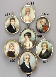 Thomas Hazlehurst - A young gentleman, facing left in dark grey coat, white waistcoat and frilled cravat, powdered hair