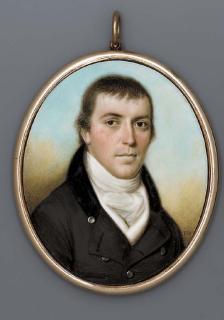Thomas Hazlehurst - A young gentleman, facing right in black coat with velvet collar, white waistcoat and knotted cravat