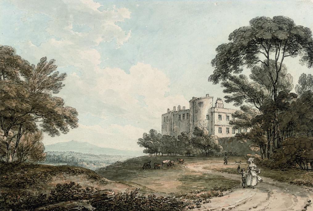 Thomas Hearne, F.S.A. - View of Appleby Castle, Appleby-in-Westmorland, Cumbria, with elegant figures in the foreground