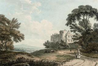 Thomas Hearne, F.S.A. - View of Appleby Castle, Appleby-in-Westmorland, Cumbria, with elegant figures in the foreground
