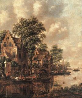Thomas Heeremans - A populated village at the banks of a river