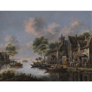Thomas Heeremans - A River Landscape With Villagers Unloading Their Boats