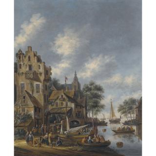 Thomas Heeremans - A Town On The Banks Of A River With Figures At The Waterside
