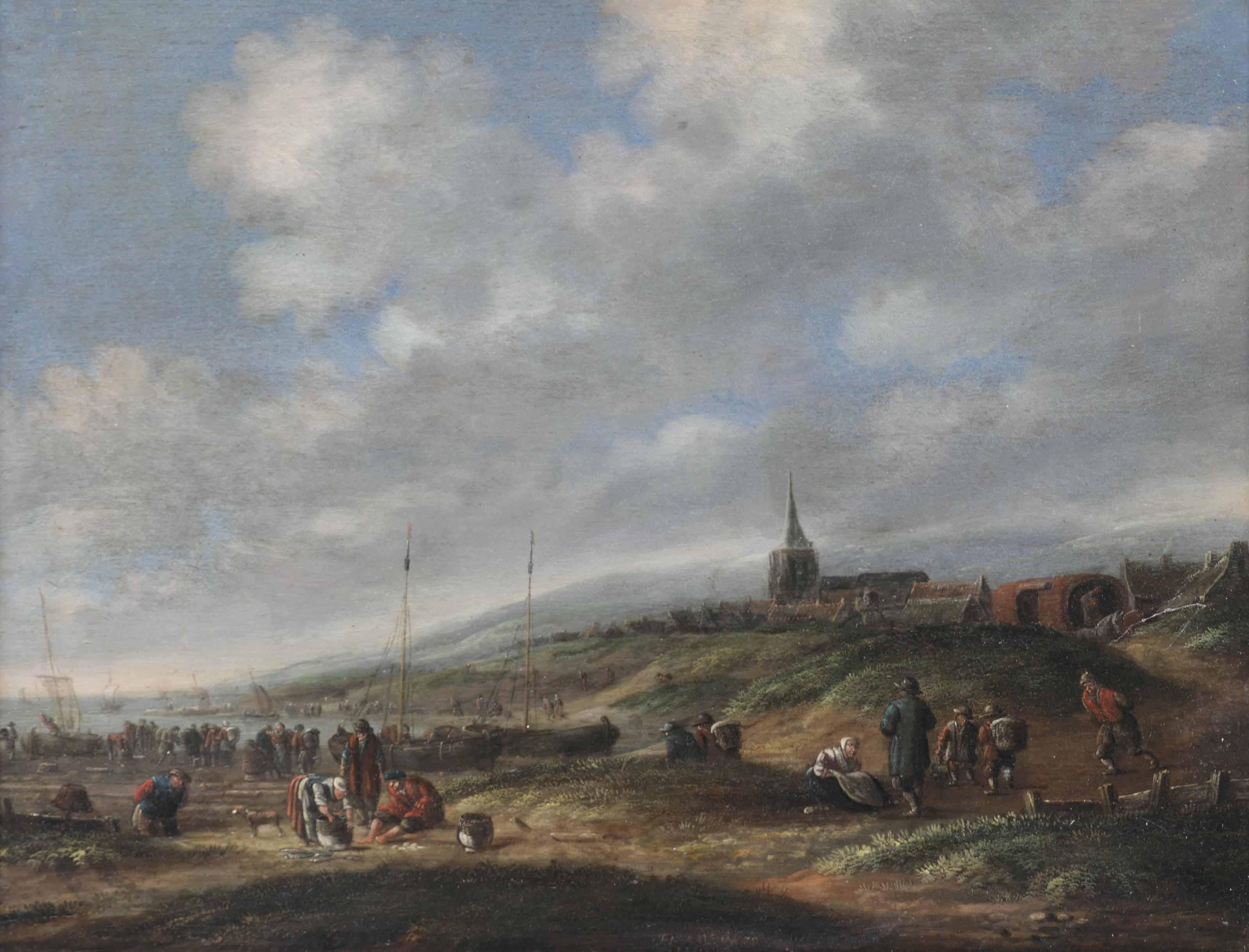 Thomas Heeremans - A View Of Katwijk With Numerous Figures On The Beach