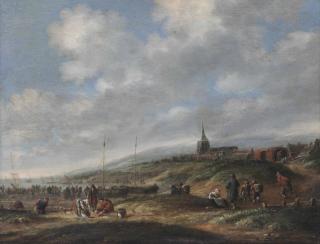 Thomas Heeremans - A View Of Katwijk With Numerous Figures On The Beach