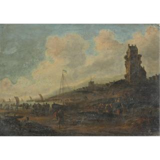 Thomas Heeremans - A View Of Scheveningen With Various Figures On The Beachfront