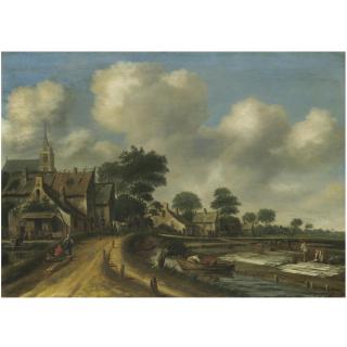 Thomas Heeremans - A Village Landscape With Women Bleaching Cloth Near The River