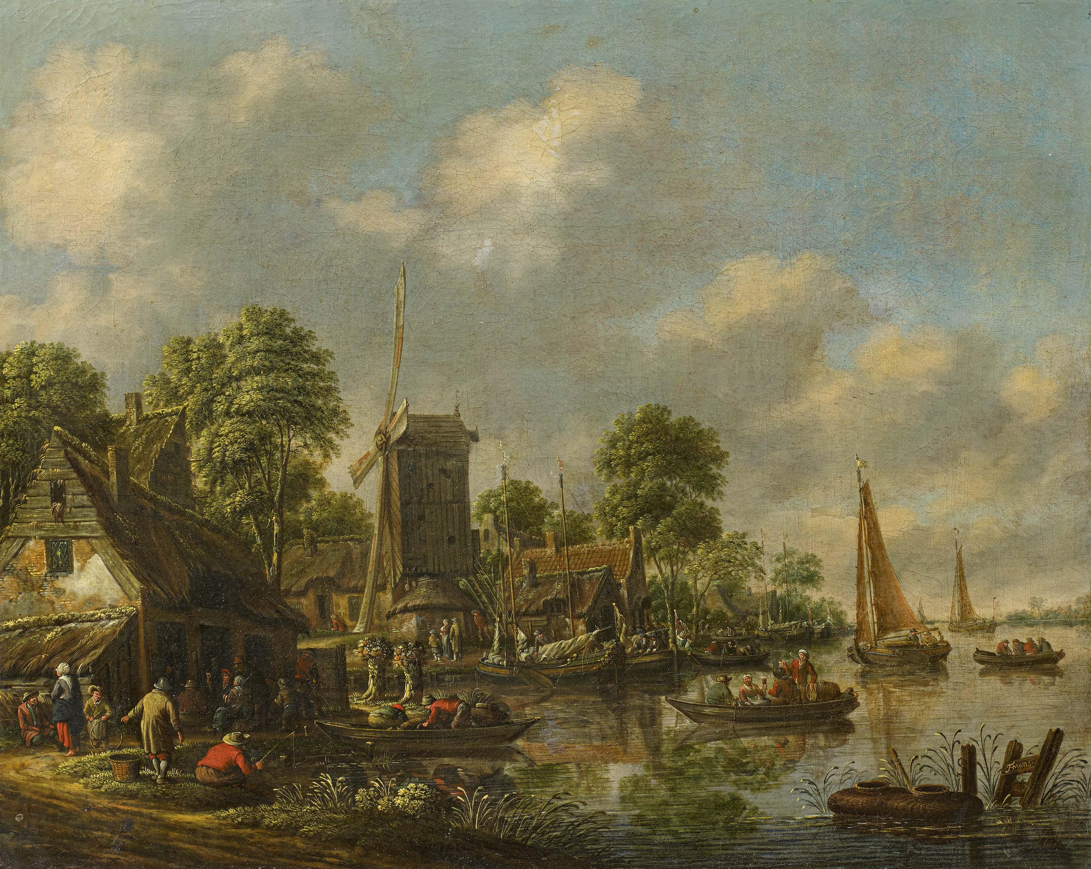 Thomas Heeremans - Holländisches Dorf mit Windmühle am Wasser
