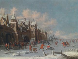 Thomas Heeremans - Skaters On The Ice Outside The Gates Of A Dutch City