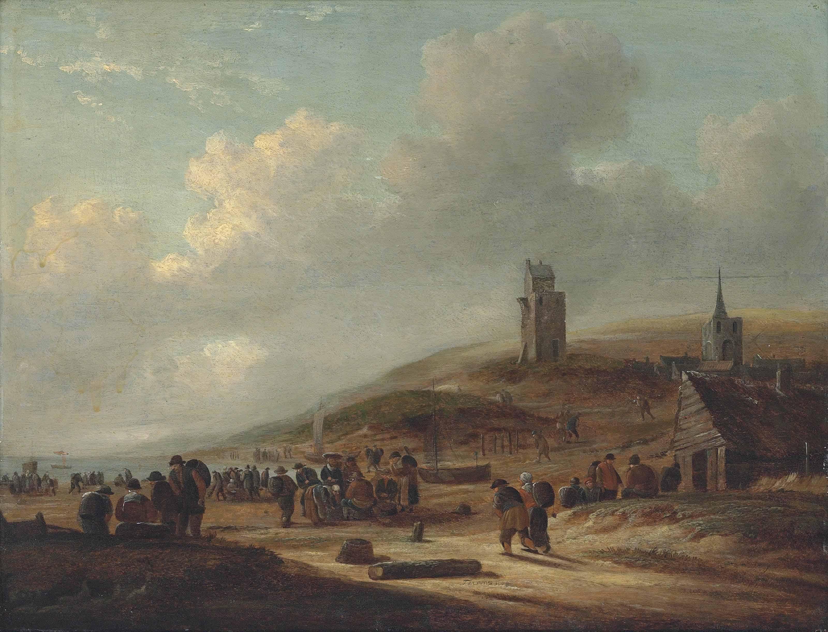Thomas Heeremans - The beach at Scheveningen, with fishermen selling their catch
