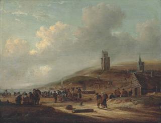 Thomas Heeremans - The beach at Scheveningen, with fishermen selling their catch