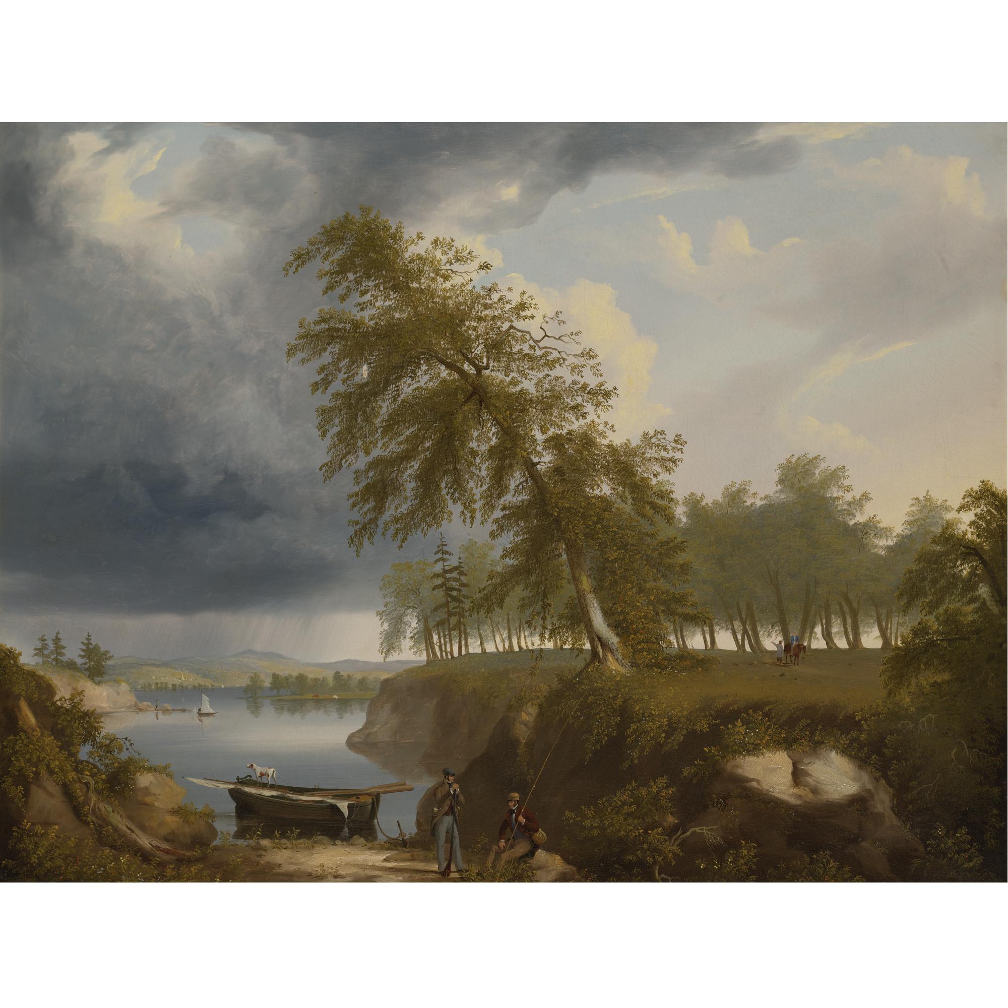 Thomas Hewer Hinckley - Landscape With Fisherman