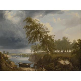 Thomas Hewer Hinckley - Landscape With Fisherman