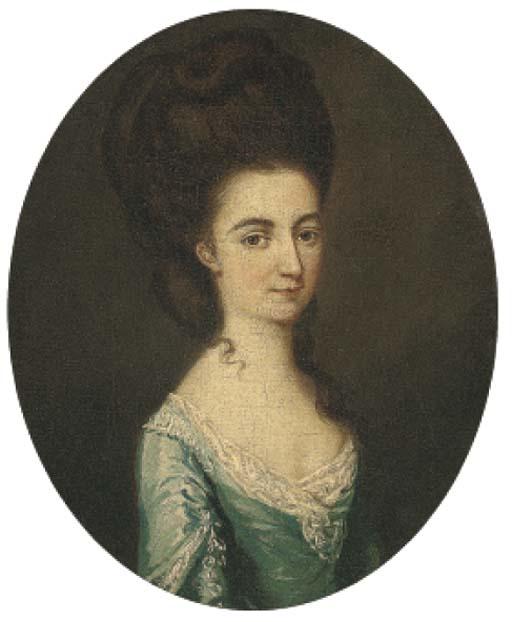 Thomas Hickey - Portrait of Jane Lambert (1762-1791), née Le Grand, bust-length, in a blue dress with white lace collar