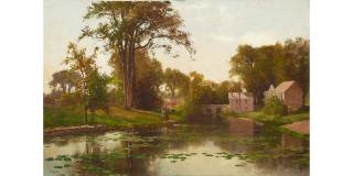 Thomas Hill - Canal Landscape (likely Massachusetts) 12 1/2 x 18 1/5 in. framed 21 x 27 in.