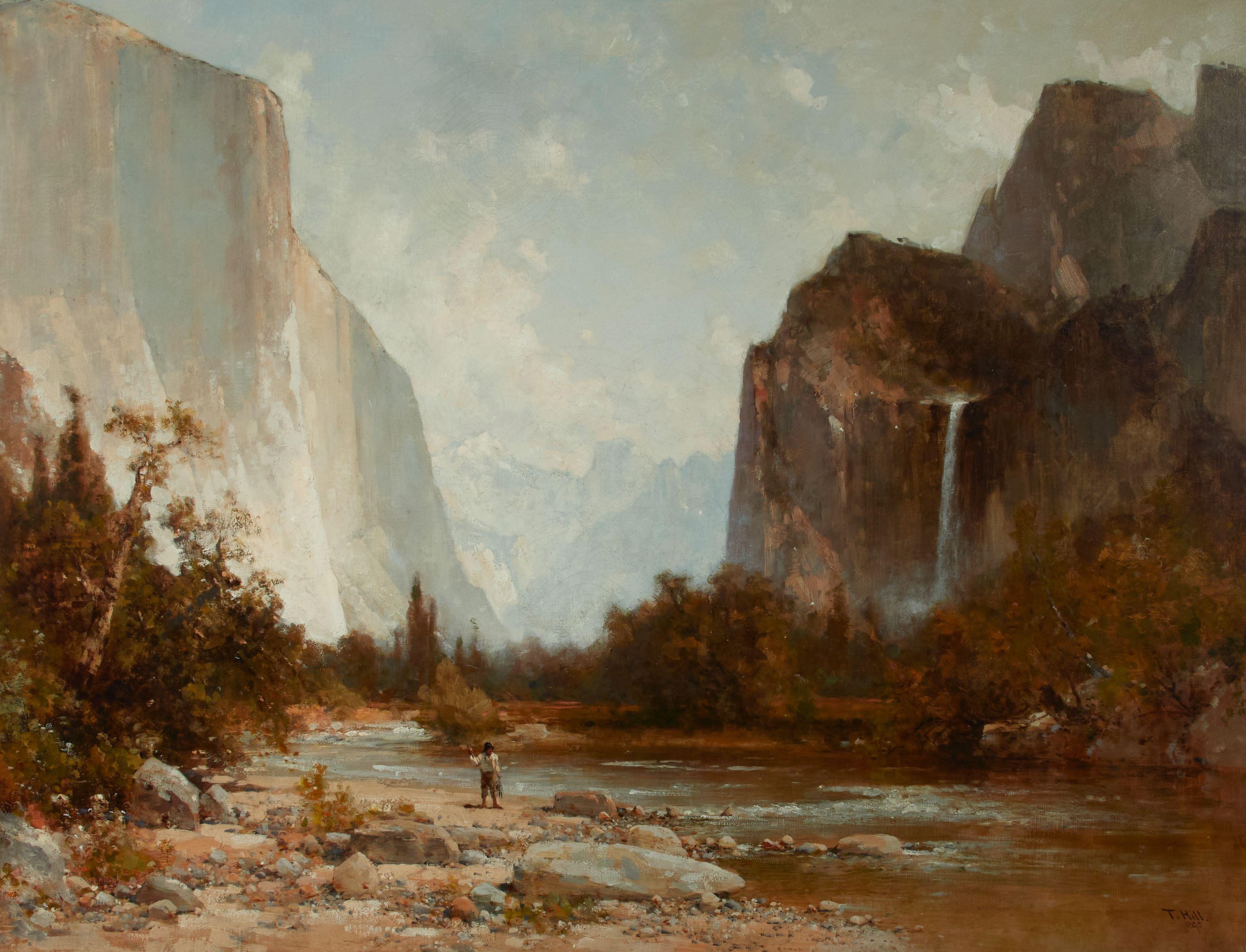 Thomas Hill - Fisherman along the Merced River, Yosemite Valley