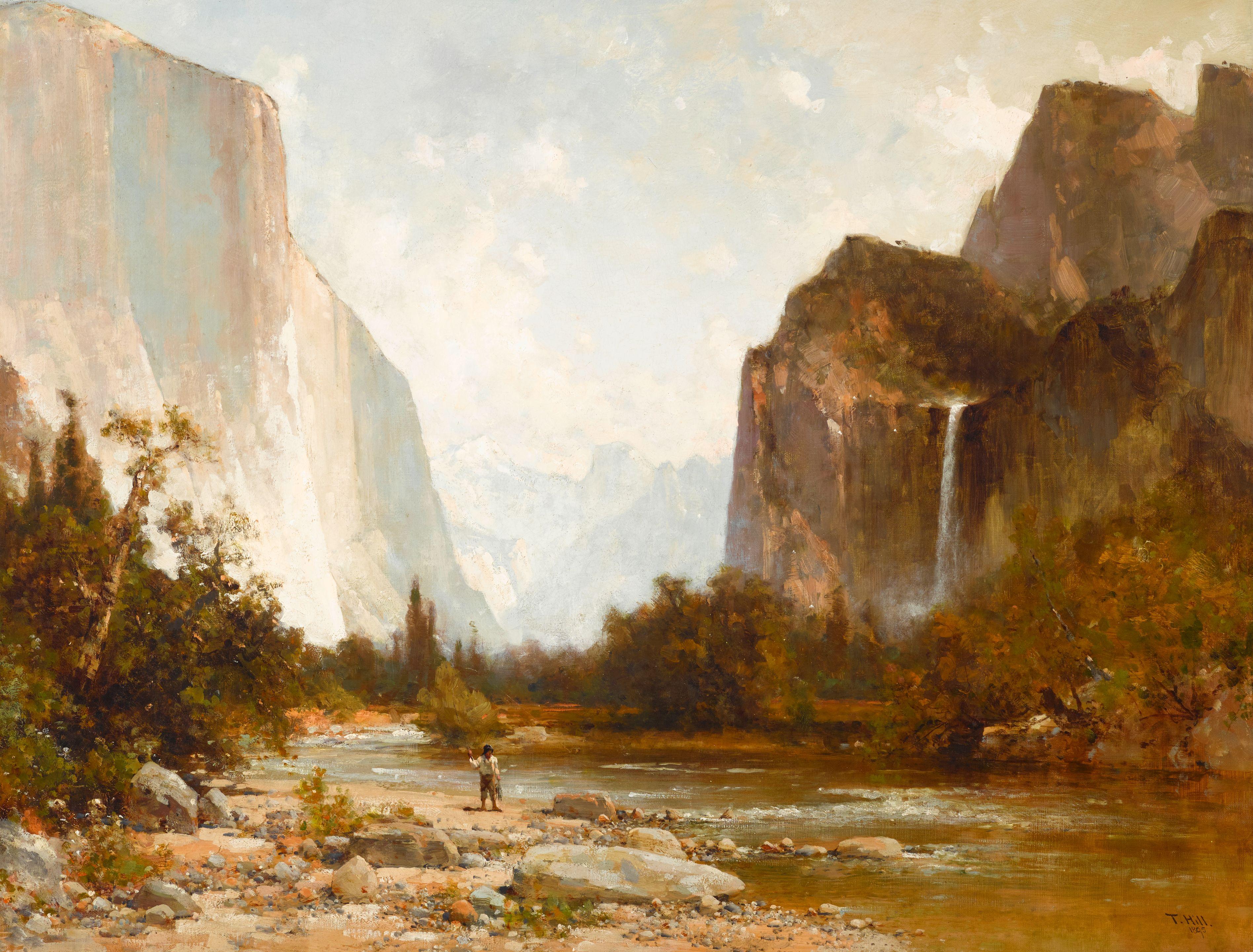 Thomas Hill - Fisherman along the Merced River, Yosemite Valley