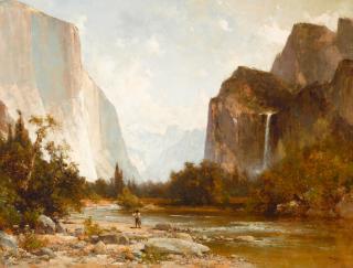 Thomas Hill - Fisherman along the Merced River, Yosemite Valley
