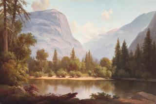 Thomas Hill - Washington\'s Column, from Along the Merced River (Yosemite Valley)