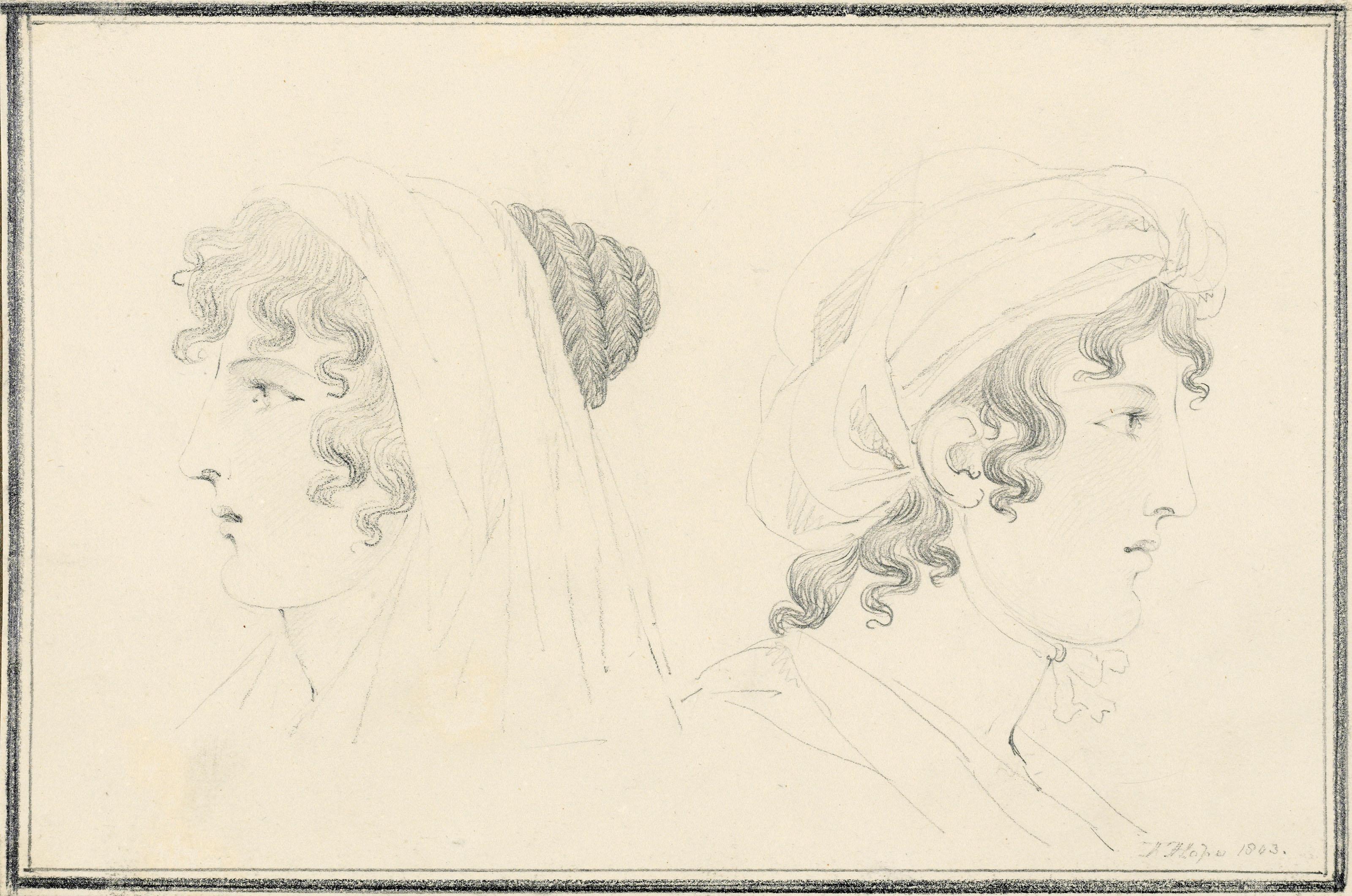 Thomas Hope - Studies of Emma, Lady Hamilton (1765-1815) in profile at Naples