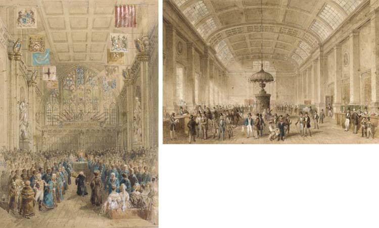 Thomas Hosmer Shepherd - A crowded exchange;  and Guildhall - Installation of the Lord Mayor (both illustrated)