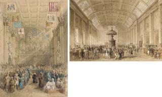 Thomas Hosmer Shepherd - A crowded exchange;  and Guildhall - Installation of the Lord Mayor (both illustrated)
