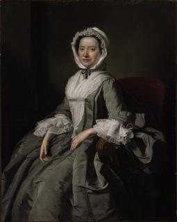 Thomas Hudson - Portrait of a lady, three-quarter length, seated in a grey silk dress and white bonnet