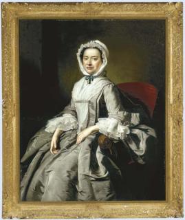 Thomas Hudson - Portrait of a Lady, three-quarter length, seated in a grey silk dress and white bonnet