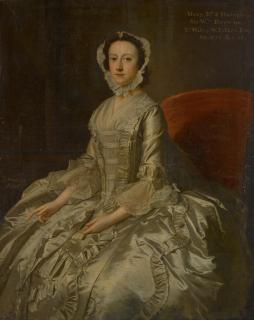 Thomas Hudson - Portrait Of Mary Ffolkes, Née Browne (1721-73), Three-Quarter-Length, Seated Wearing A White Satin Dress