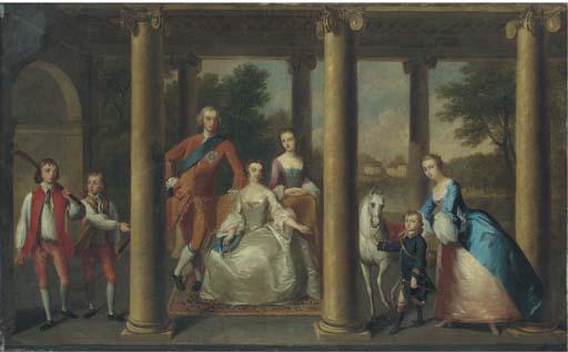 Thomas Hudson - Portrait of The Family of The 3Rd Duke of Marlborough, A Landscape Beyond