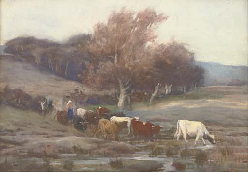 Thomas Hunt, A.R.S.A., R.S.W. - Herding The Cattle To New Pastures