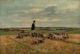Thomas Ivester-Lloyd - A huntsman with hounds in an extensive landscape