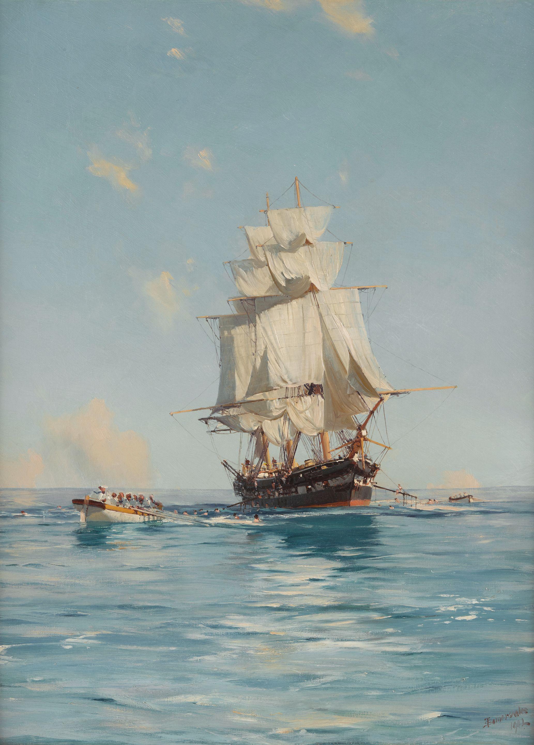 Thomas Jacques Somerscales - A bathing party, HMS. Clio