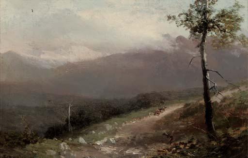 Thomas Jacques Somerscales - An ox drover and cart on a track in the foot hills of the Andes, Chile