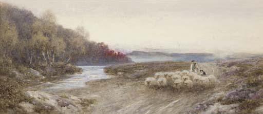 Thomas James Lloyd, R.W.S. - A shepherd and his flock returning home at sunset