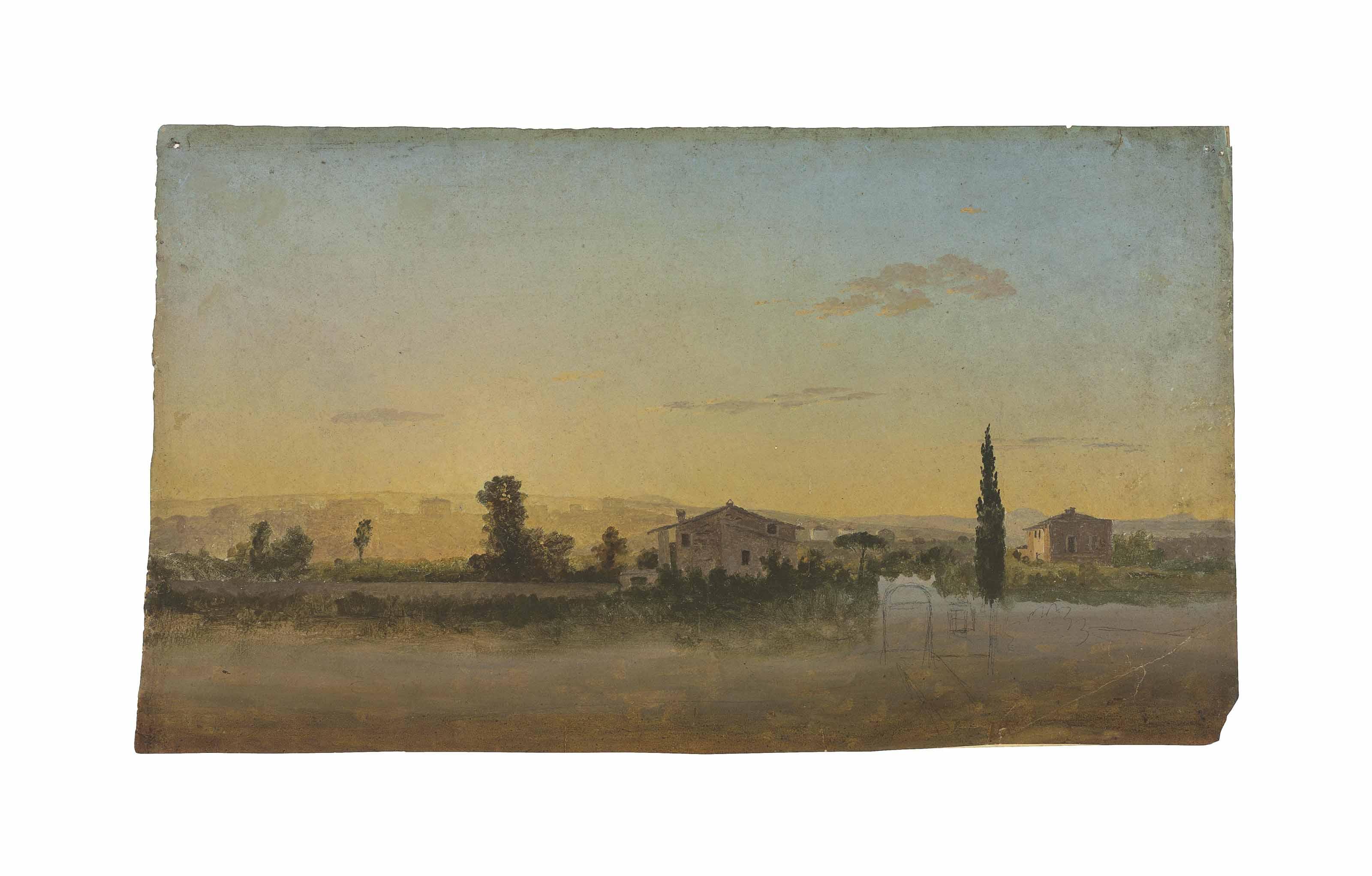 Thomas Jones - An extensive landscape with houses seen from the Porta Pia, Rome
