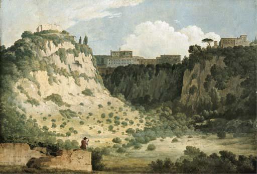 Thomas Jones - View of The Temple of Diana, Nemi, With A Shepherd In The Foreground