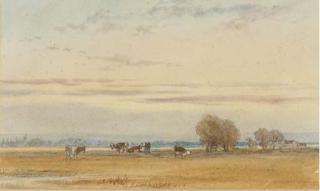 Thomas Lound - Cattle Grazing In The Water Meadows At Sunset