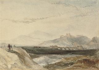 Thomas Lound - Figures and cattle below a ruined castle