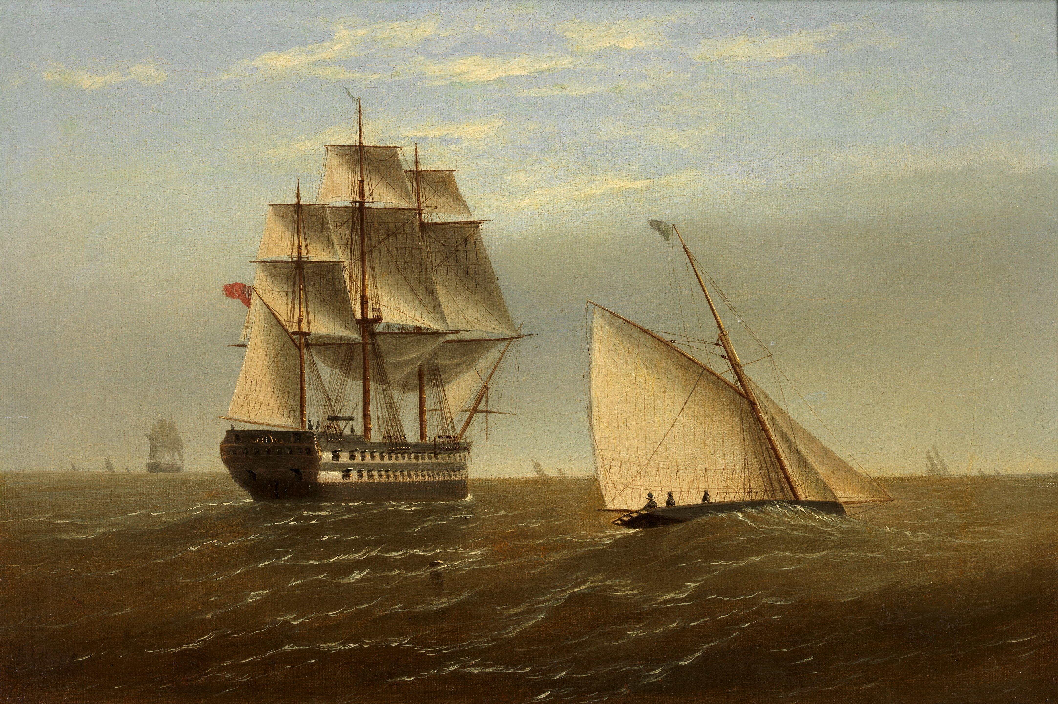 Thomas Lucop - A British two decker and a cutter in a breeze