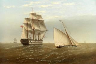 Thomas Lucop - A British two decker and a cutter in a breeze