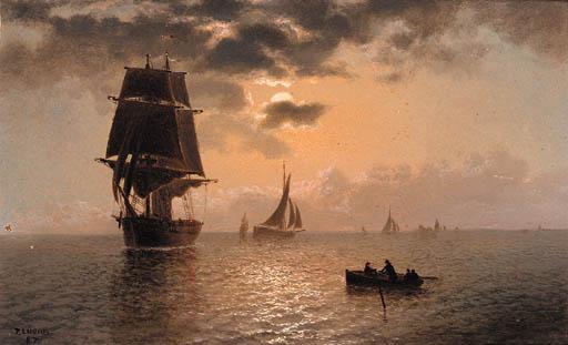 Thomas Lucop - A moonlit view of shipping on calm waters