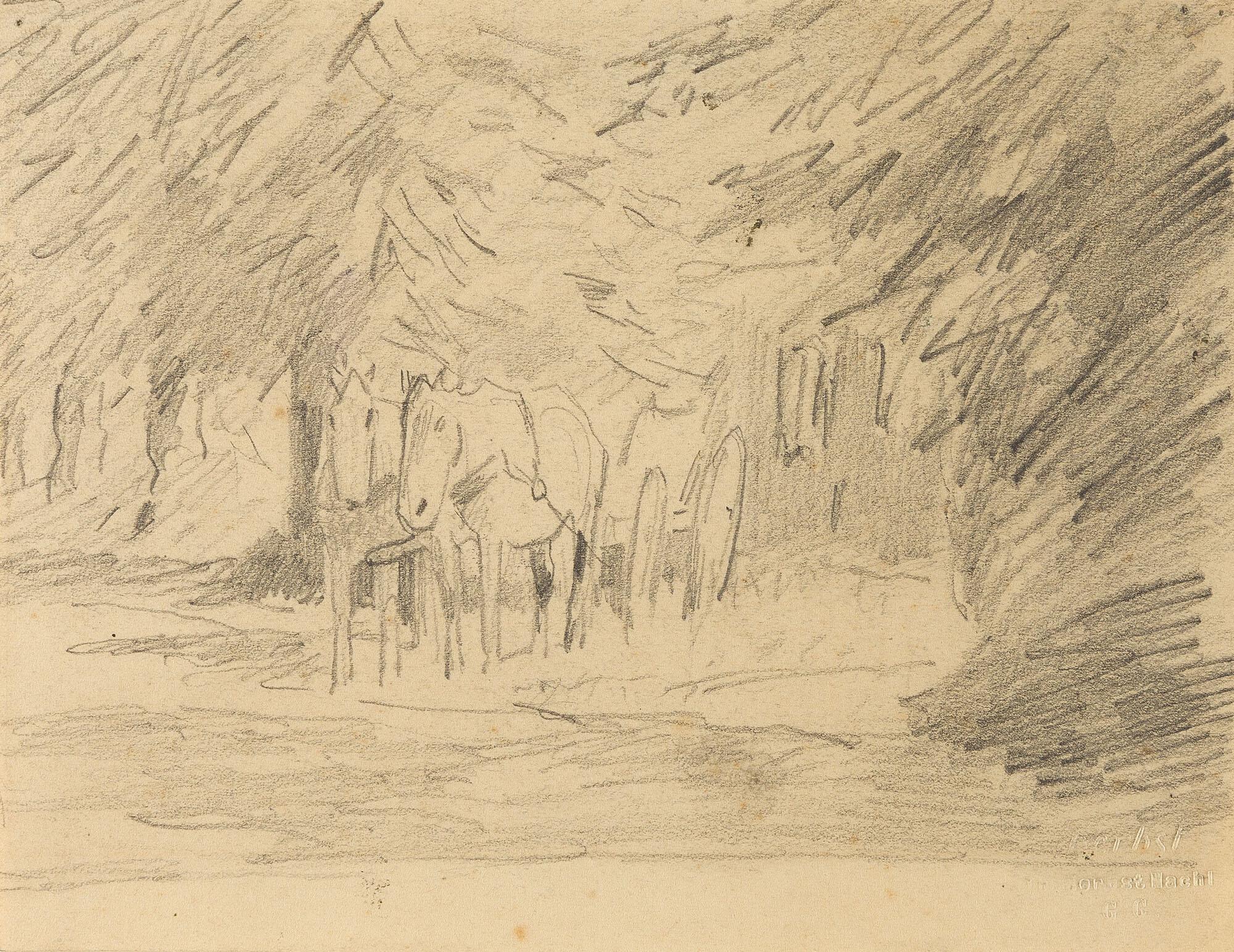 Thomas Ludwig Herbst - Pferdekarren auf sonnigem Weg.