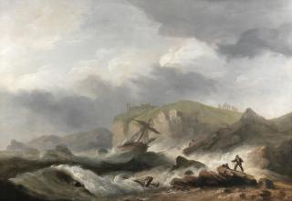 Thomas Luny - A costal scene off Berry Head, Brixham; A ship wrecking off a coast, a pair (2)