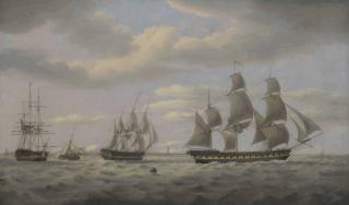 Thomas Luny - A Frigate In Three Positions At The Mouth Of The Thames Estuary, With A Naval Cutter And Other Coastal Craft Beyond