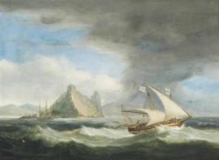 Thomas Luny - A  Maltese Xebec In Mediterranean Waters, Thought To Be Off Gibraltar, With An English Frigate Heading Inshore Beyond