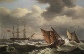 Thomas Luny - An English frigate and two Dutch barges caught in heavy seas off the coast